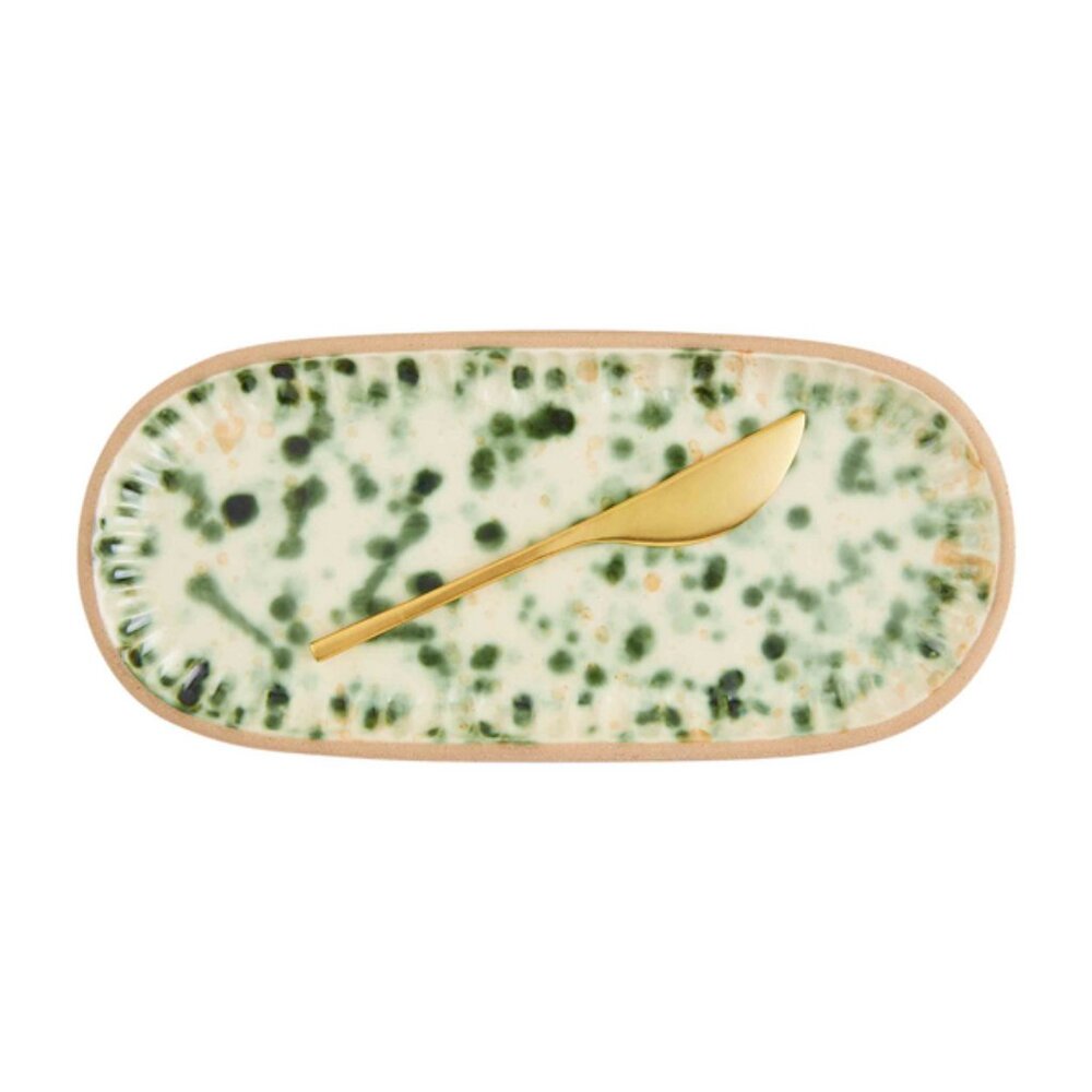 Mud Pie GREEN SPLATTER DISH SET/NWT